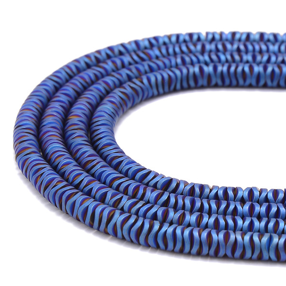 Blue, Matte, Hematite, Wavy Spacer, Manmade, One 6x1mm Strand