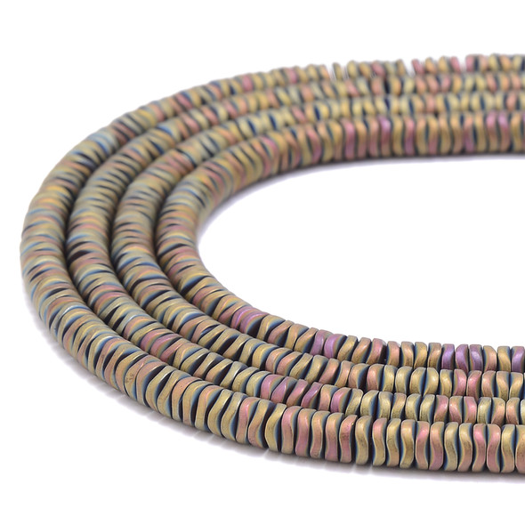 Pink Rainbow, Matte, Hematite, Wavy Spacer, Manmade, One 6x1mm Strand