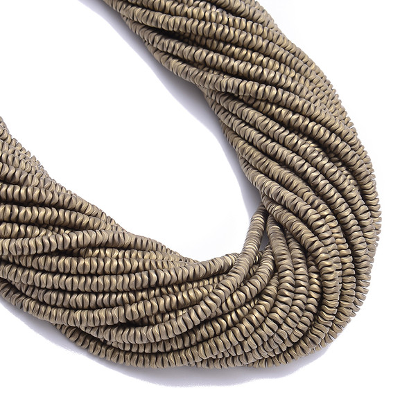 Antique Gold, Matte, Hematite, Wavy Spacer, Manmade, One 4x1mm Strand