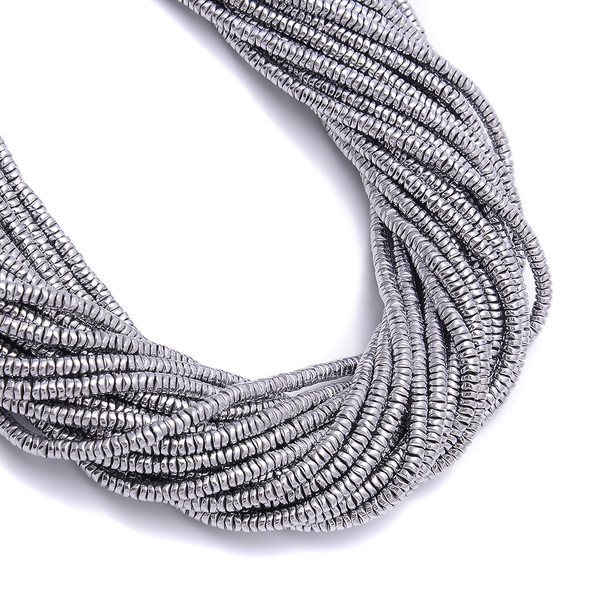 Silver, Shiny, Hematite, Wavy Spacer, Manmade, One 4x1mm Strand