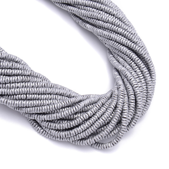 Silver, Matte, Hematite, Wavy Spacer, Manmade, One 4x1mm Strand