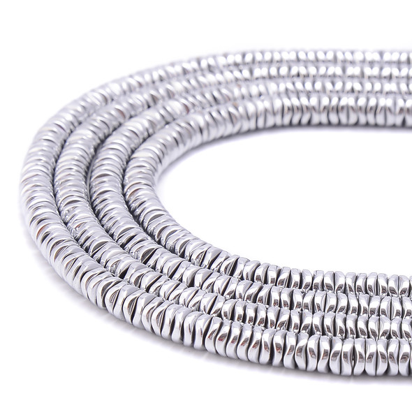 Silver, Shiny, Hematite, Wavy Spacer, Manmade, One 6x1mm Strand