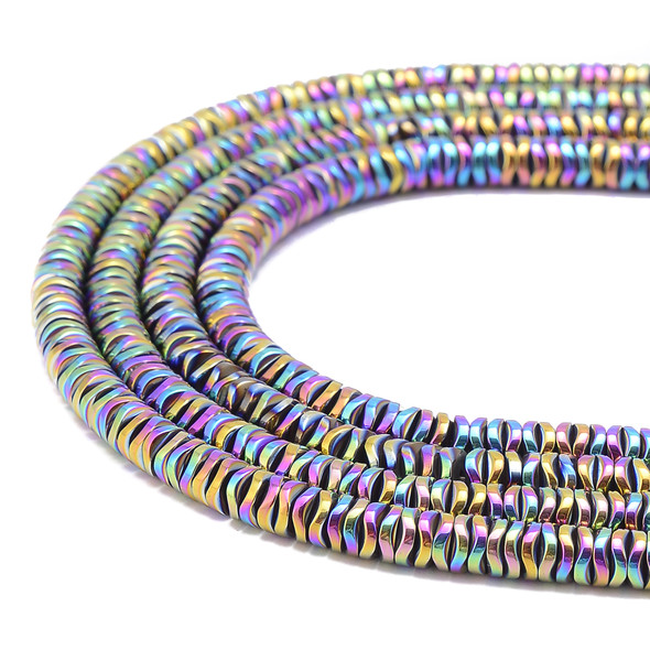 Purple Rainbow, Shiny, Hematite, Wavy Spacer, Manmade, One 6x1mm Strand