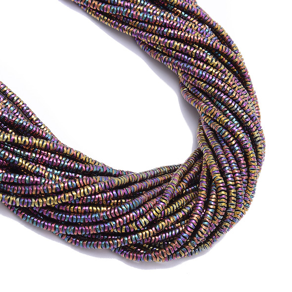 Multicolor Rainbow, Shiny, Hematite, Wavy Spacer, Manmade, One 4x1mm Strand