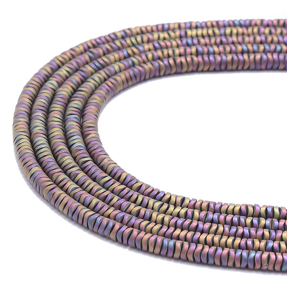 Multicolor Rainbow, Matte, Hematite, Wavy Spacer, Manmade, One 4x1mm Strand