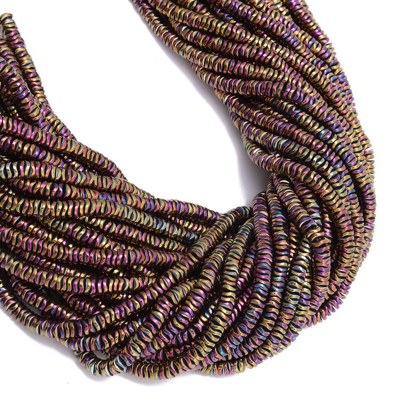 Multicolor Rainbow, Shiny, Hematite, Wavy Spacer, Manmade, One 6x1mm Strand