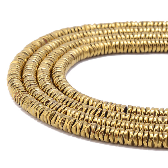 Gold, Shiny, Hematite, Wavy Spacer, Manmade, One 6x1mm Strand