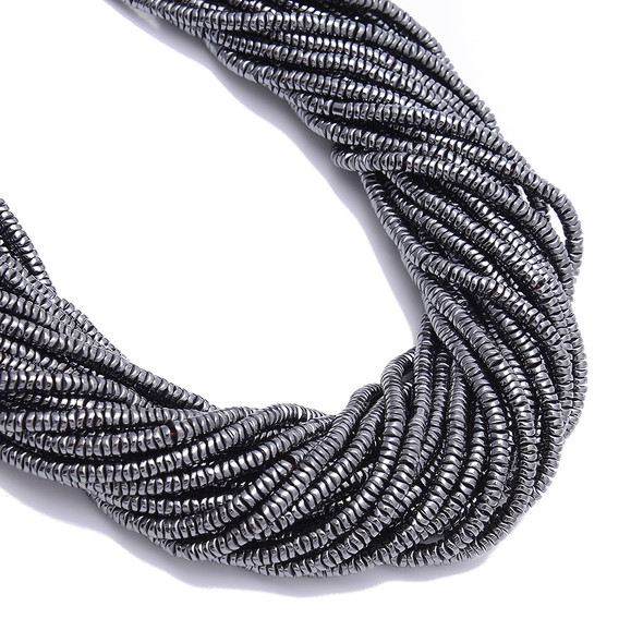 Gunmetal, Shiny, Hematite, Wavy Spacer, Manmade, One 4x1mm Strand