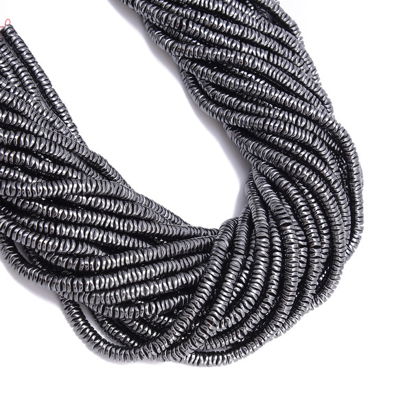 Gunmetal, Shiny, Hematite, Wavy Spacer, Manmade, One 6x1mm Strand