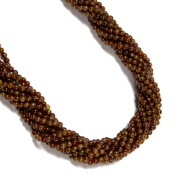 Garnet, Brown, Natural, Smooth Round, 4mm, One Strand