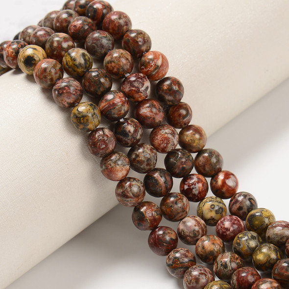 Leopard Skin Jasper, Red, Natural, Smooth Round, 8mm, One Strand