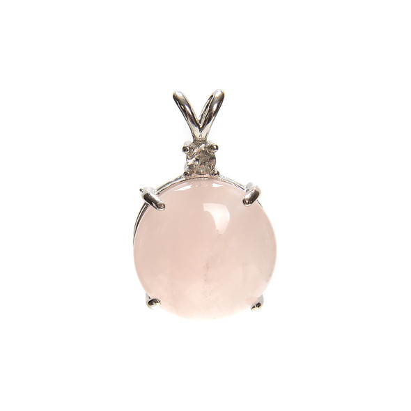 Rose Quartz, Enhanced, Round, Pendant with Crystal, 26x16mm