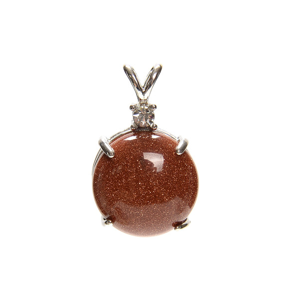 Glass, Goldstone, Round, Pendant with Crystal, 26x16mm