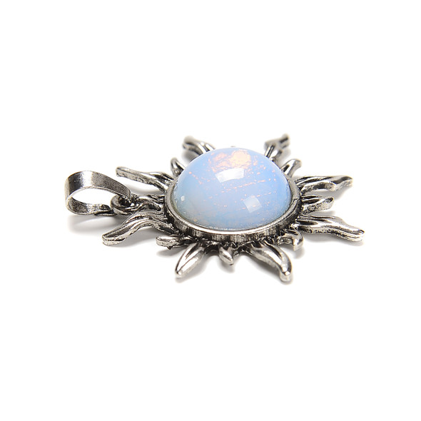 Glass, Opalite, Sun Shape Pendant, 38x34mm