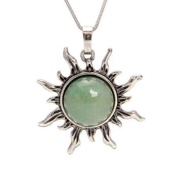 Aventurine, Quartz, Green, Natural, Sun Shape Pendant, 38x34mm