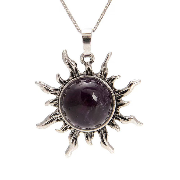Amethyst, Natural, Sun Shape Pendant, 38x34mm