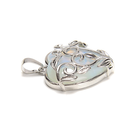 Glass, Opalite, Heart Shape Pendant, 35x27mm