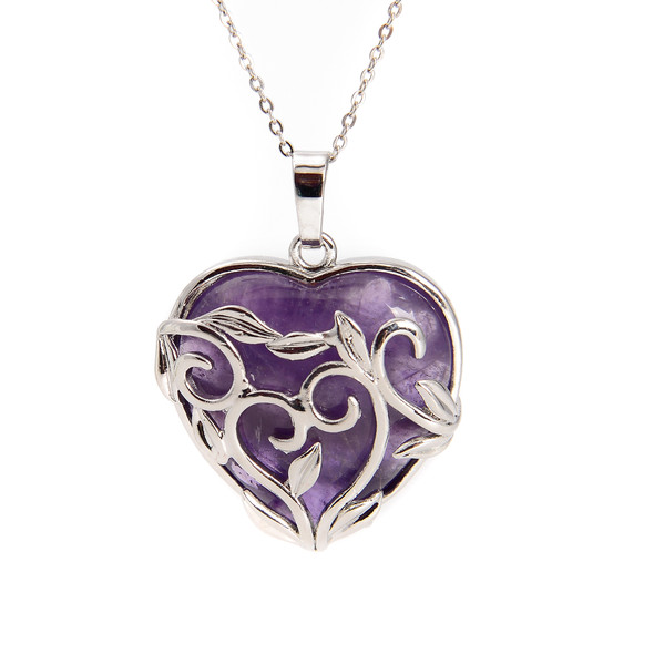 Amethyst, Natural, Heart Shape Pendant, 35x27mm