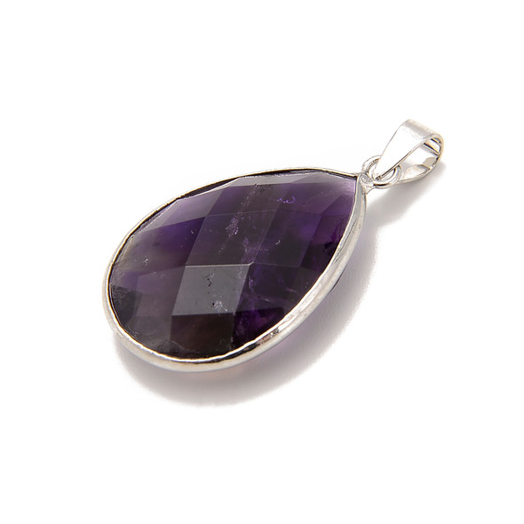Amethyst, Faceted, Natural, Drop Pendant, 36x20mm