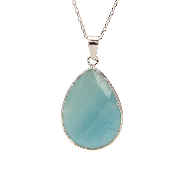 Amazonite, Faceted, Natural, Drop Pendant, 36x20mm