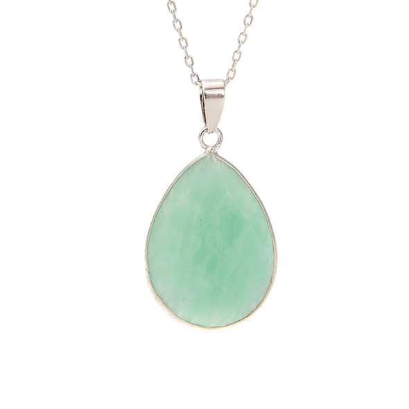 Amazonite, Russian, Faceted, Natural, Drop Pendant, 36x20mm