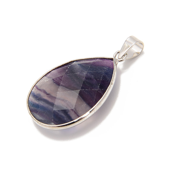 Fluorite, Faceted, Natural, Drop Pendant, 36x20mm