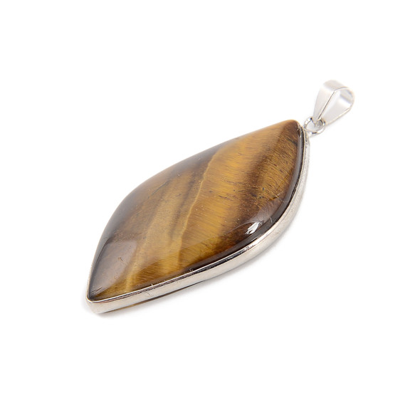 Tiger Eye, Natural, Leaf Shape, One Pendant, 42x23mm