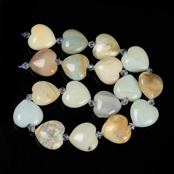 Amazonite, Mixed, Natural, Puffy Heart, One 20mm Strand