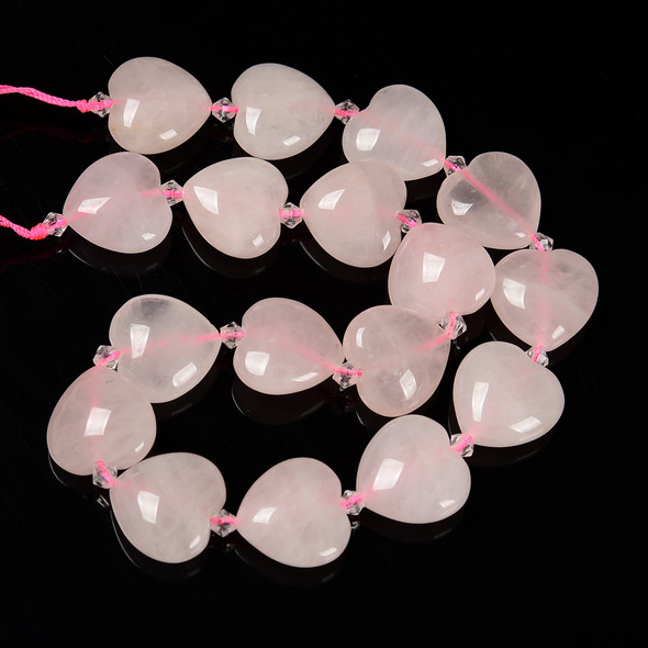Rose Quartz, Enhanced, Puffy Heart, One 20mm Strand