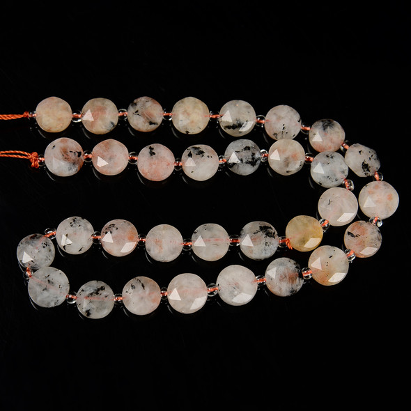 Sunstone, Black Spot, Natural, Faceted, Hexagon Coin, One 10mm Strand