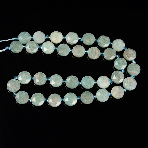 Amazonite, Natural, Faceted, Hexagon Coin, One 10mm Strand
