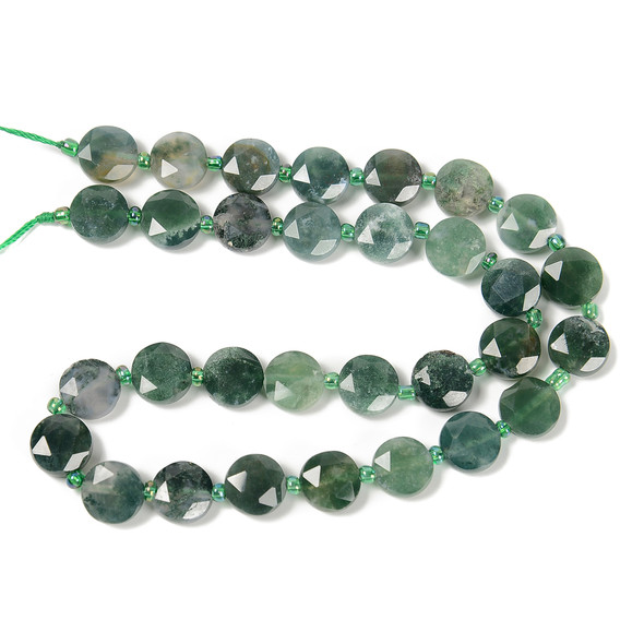 Moss Agate, Natural, Faceted, Hexagon Coin, One 10mm Strand