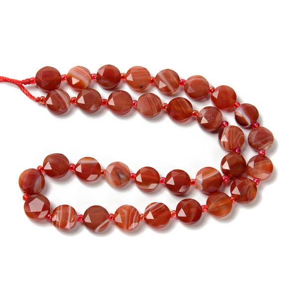 Red Stripe Agate, Dyed, Faceted, Hexagon Coin, One 10mm Strand