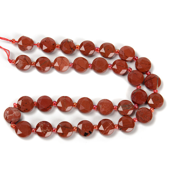 Red Jasper, Natural, Faceted, Hexagon Coin, One 10mm Strand