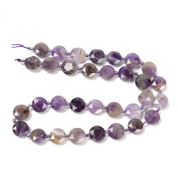 Amethyst, Mixed, Natural, Faceted, Hexagon Coin, One 10mm Strand