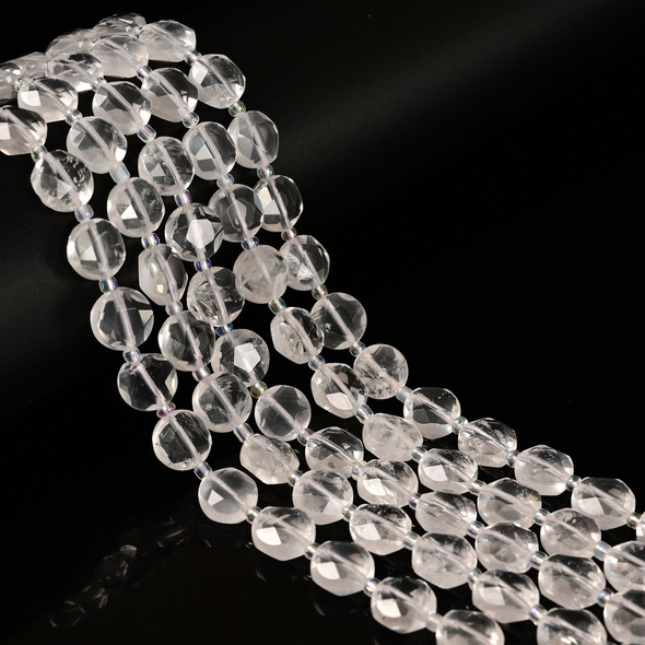 Crystal Quartz, Clear, Natural, Faceted, Hexagon Coin, One 10mm Strand