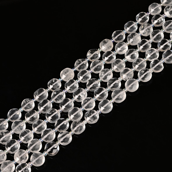 Crystal Quartz, Clear, Natural, Faceted, Hexagon Coin, One 10mm Strand