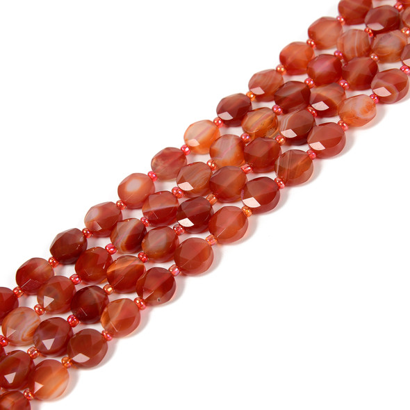 Carnelian, Heated, Faceted, Hexagon Coin, One 10mm Strand