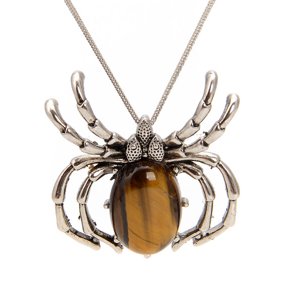 Tiger Eye, Natural, Spider, One Pendant, 35mm