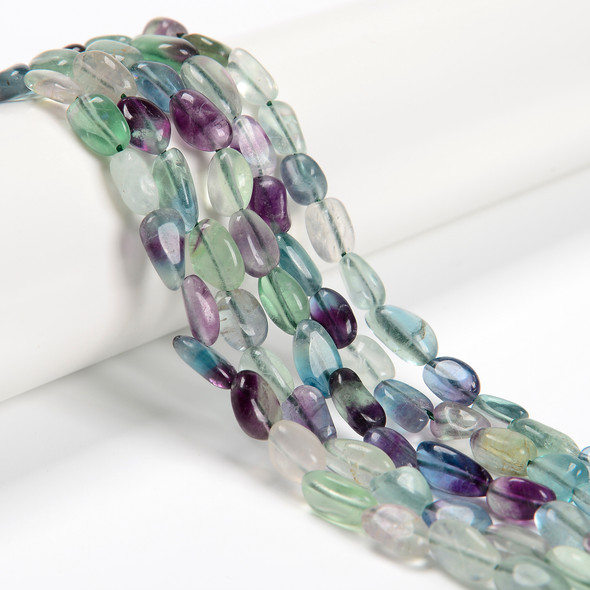 Fluorite, Mix, Natural, Smooth, Nuggets, Varied Sizes, One 8-10mm Strand