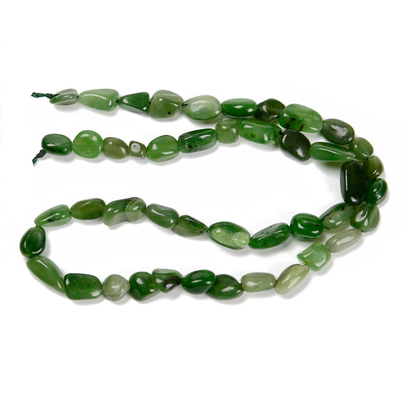 Jade, Green, Nephrite, Natural, Smooth, Nuggets, Varied Sizes, One 8-10mm Strand