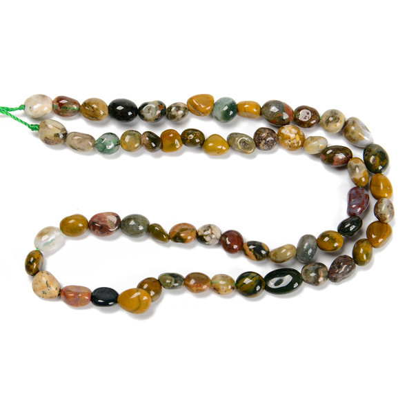 Ocean Jasper, Natural, Smooth, Nuggets, Varied Sizes, One 8-10mm Strand