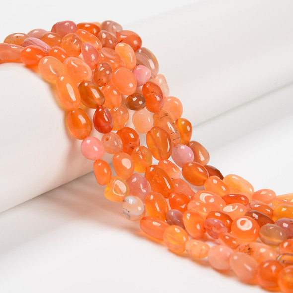 Botswana Agate, Red/Orange, Natural, Smooth, Nuggets, Varied Sizes, One 8-10mm Strand