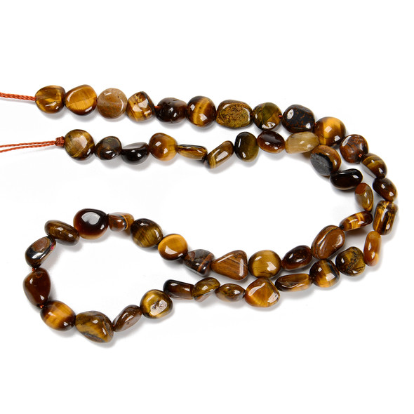 Tiger Eye, Brown, Natural, Smooth, Nuggets, Varied Sizes, One 8-10mm Strand