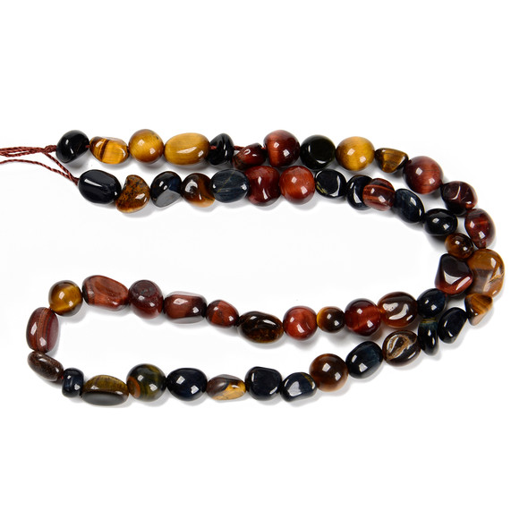 Tiger's Eye, Mix Color, Natural and Heated, Smooth, Nuggets, Varied Sizes, One 8-10mm Strand