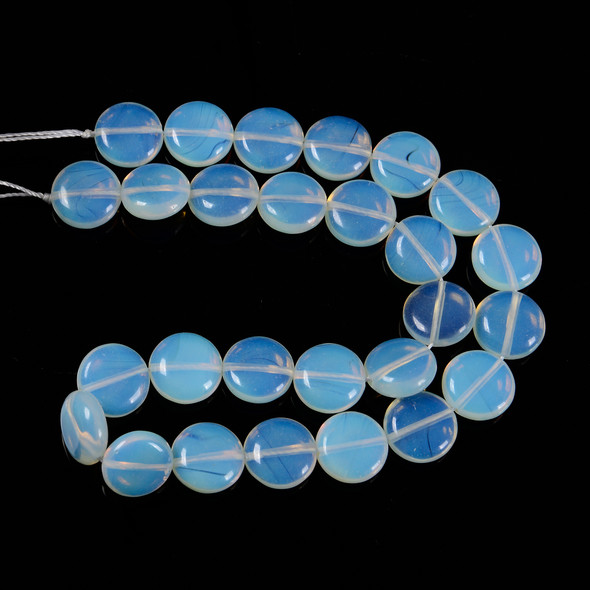 Opalite Glass, Smooth Coin, One 15mm Strand