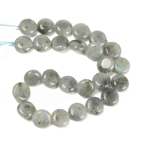 Labradorite, Natural, Smooth Coin, One 15mm Strand