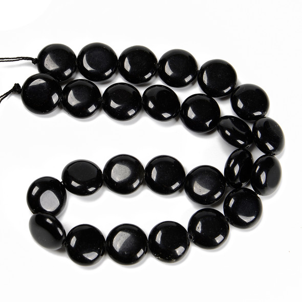Obsidian, Black, Natural, Smooth Coin, One 15mm Strand
