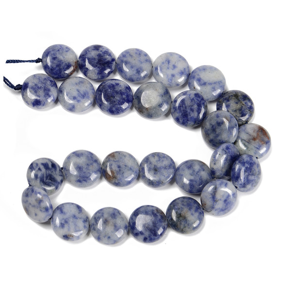 Blue Spot, Jasper, Dyed, Smooth Coin, One 15mm Strand