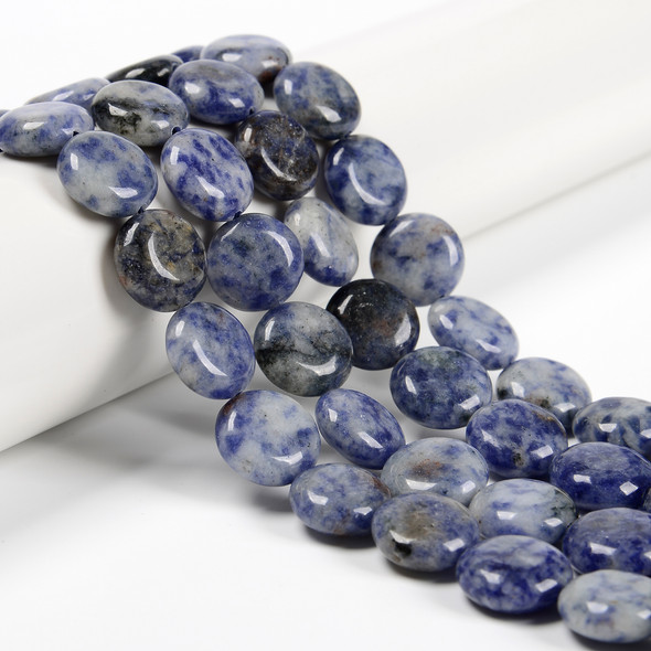 Blue Spot, Jasper, Dyed, Smooth Coin, One 15mm Strand